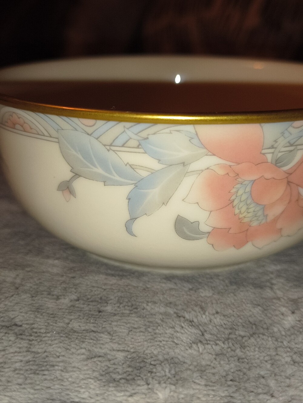 Lenox Elegant Floral Porcelain Bowl with Gold Rim - Cream and Pink